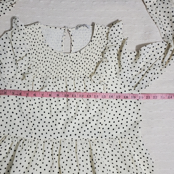 Madewell Smocked Ruffle-Shoulder Midi Dress in Inkbrush Dots Size M - Picture 7 of 15